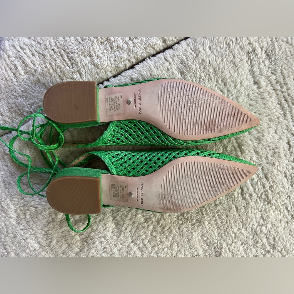 EUC $130 Antonio Melani Jennifer Sumko Green woven raffia Newport lace up flats - Picture 7 of 9